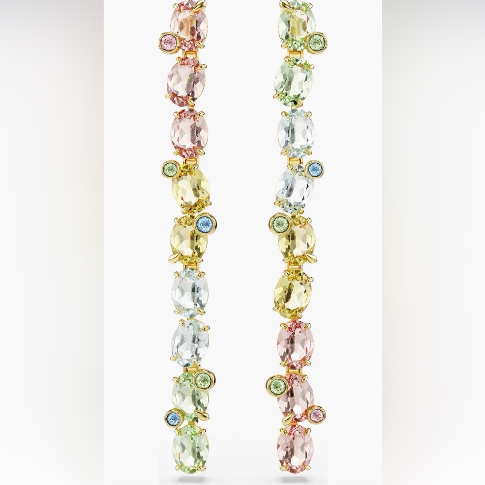 SWAROVSKI GEMA MIXED CUT CRYSTAL LINEAR DROP EARRINGS